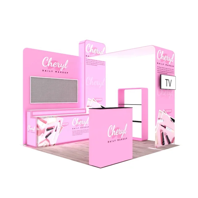 10x10 Tool Free Aluminum Tension Fabric Backlit Tower Display Shelf Stand Advertising Booth Exhibition