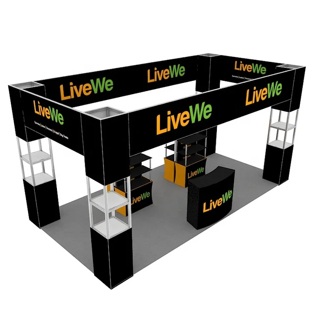 10 X 20 Portable Aluminum Silicone Tension Fabric Modern Shelf Stand Folding Trade Show Booth