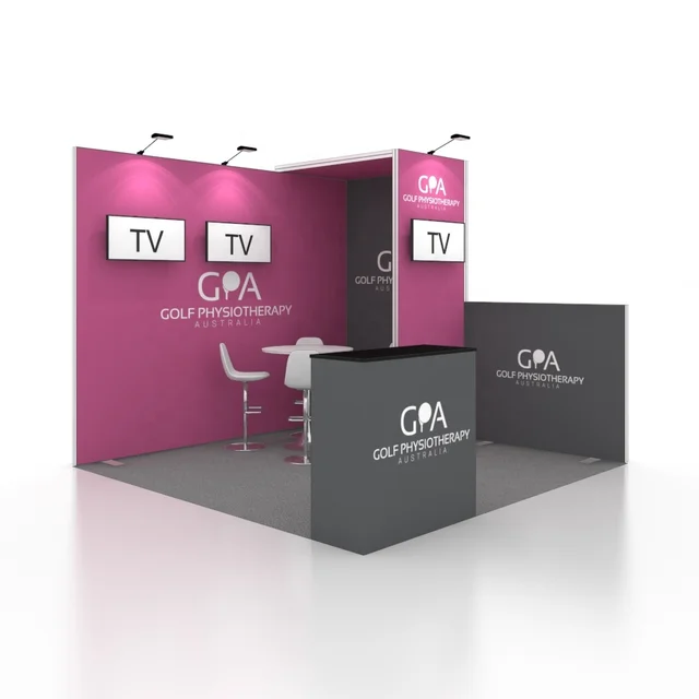10x10 Custom Backdrops Polyester Promotion Counters Durable Aluminum Profile SEG TV Mounts Modular Trade Show Booth Exhibition