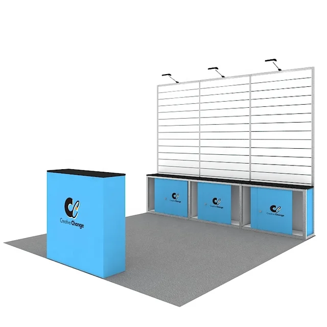 10x10 Modular Aluminum Frame Slat Wall Backdrop Lockable Storage Trade Show Exhibition Booth