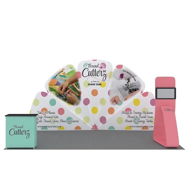 Customizable Trade Show Equipment Quick Install Portable Booth Eye-Catching Logo Printed Promotion Fan Shaped Aluminum Tension